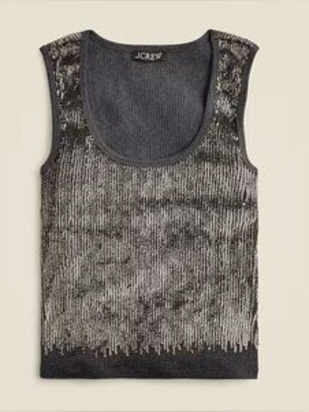 NWT J. Crew Vintage Rib Charcoal Grey Scoop Neck Sequined Tank Top M